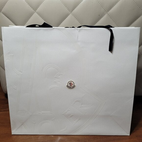 Moncler White Gift Bag Embossed Logo Empty Reusable Decorative Shopping 19 x 16 - Picture 7 of 15